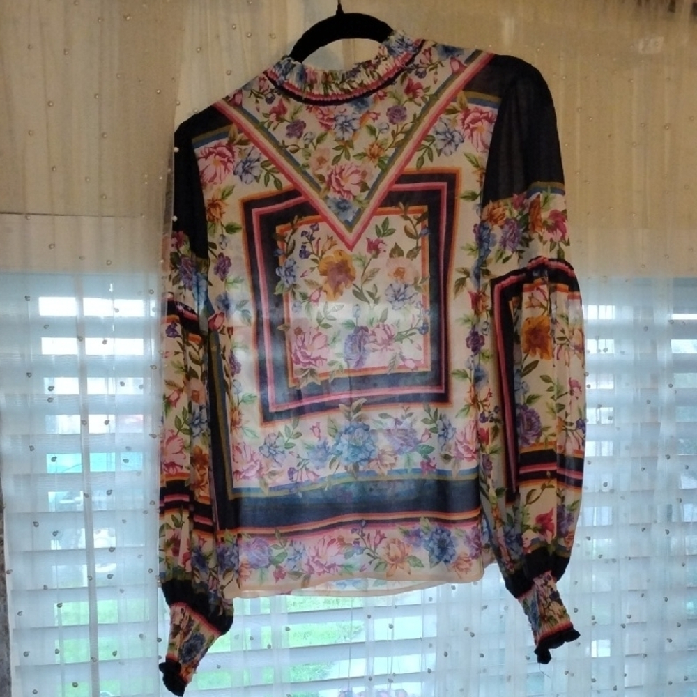 Jealous Tomato Woman's High Neck Floral Print Long Sleeve Blouse, Size: S